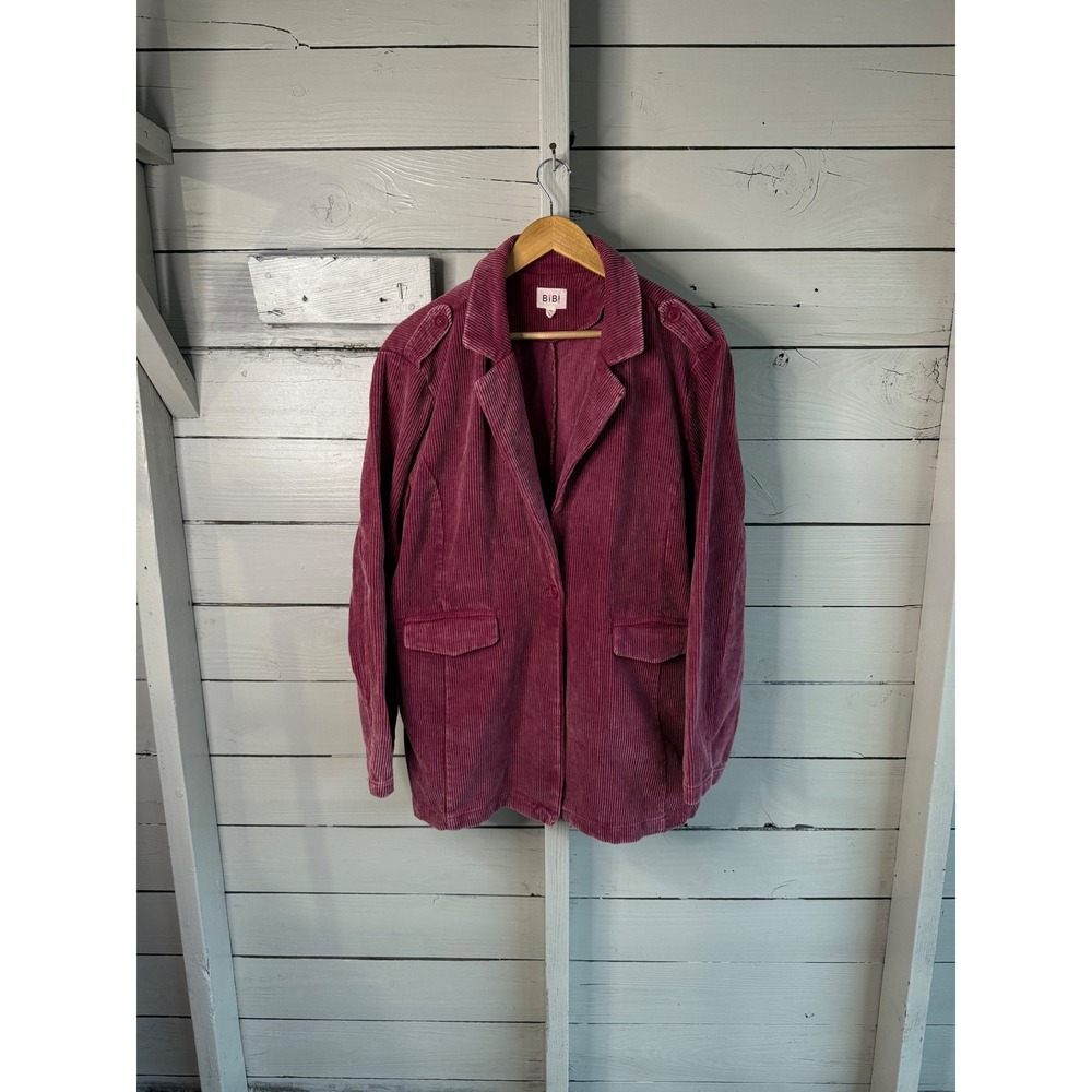 BiBi Pink Corduroy Blazer Jacket XL Wide Wale Epaulette Oversized Berry